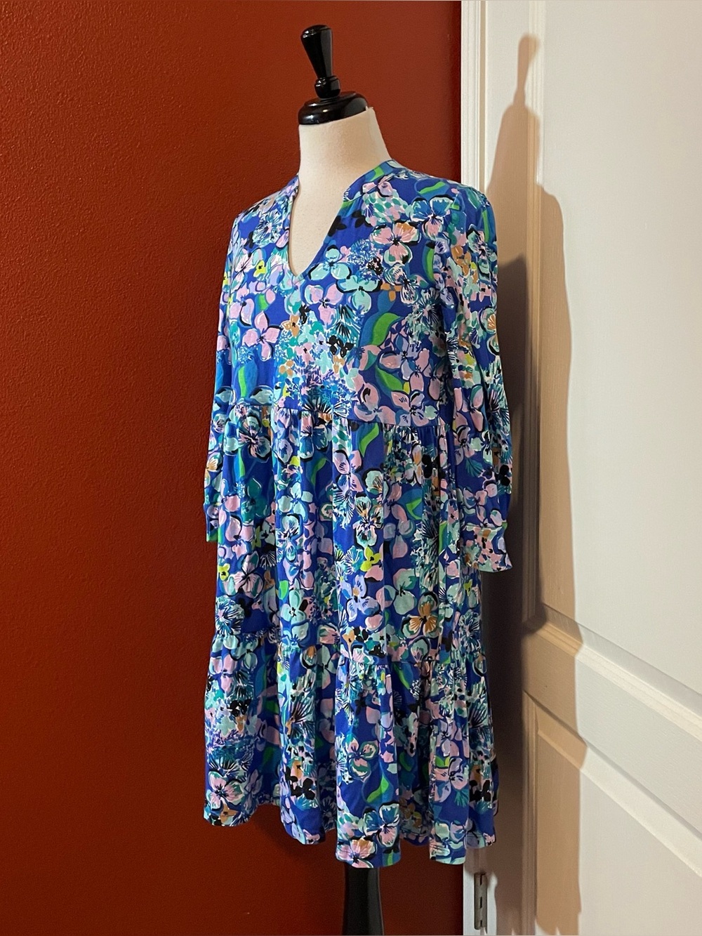 Lilly Pulitzer Women’s Alaina 3/4 Sleeve Blue Grotto Twilight Tropics Dress